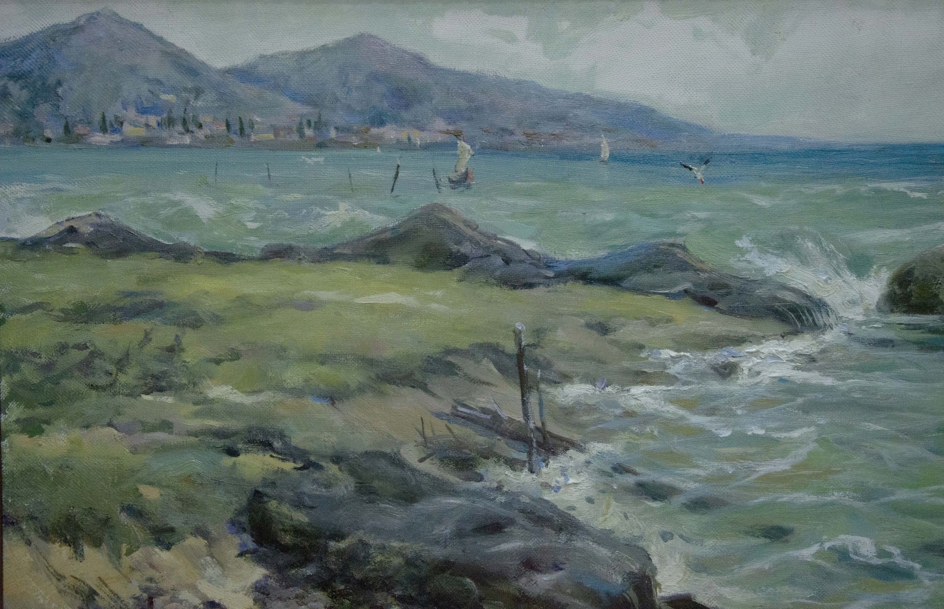 Victor Nikolaevich Shkurinsky's oil masterpiece: "Coastal Tranquility"
