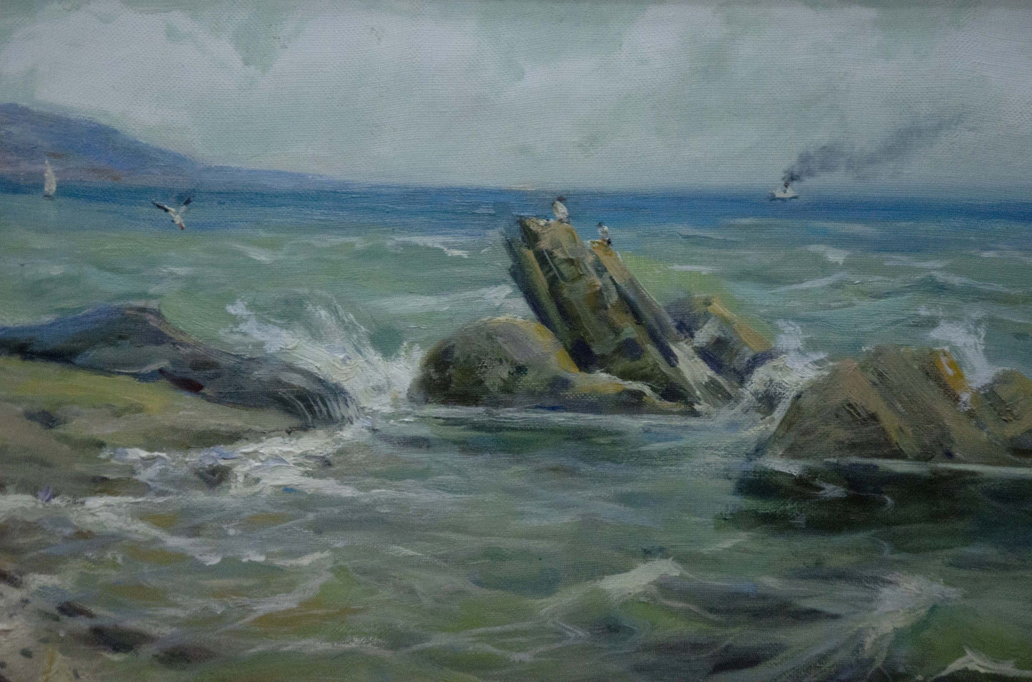 "Shoreside Moments" depicted in oil by Victor Nikolaevich Shkurinsky.