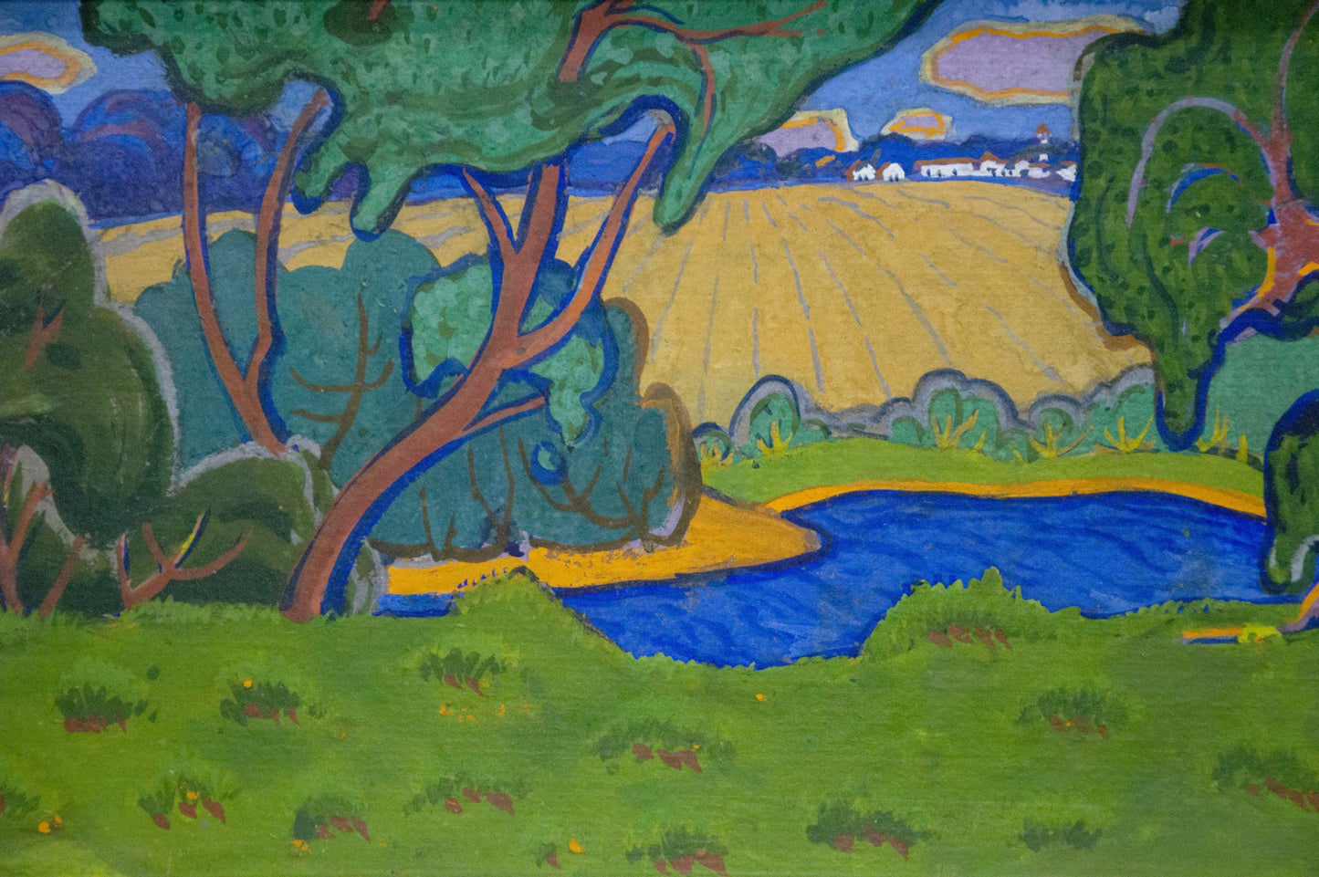 Oil painting Summer landscape with lake Georgy Kolosovsky