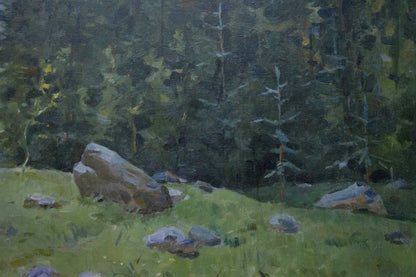Oil painting Wooded Mountainscape Unknown artist