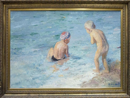 Oil painting Children by the sea Naumova Tamara Sergeevna