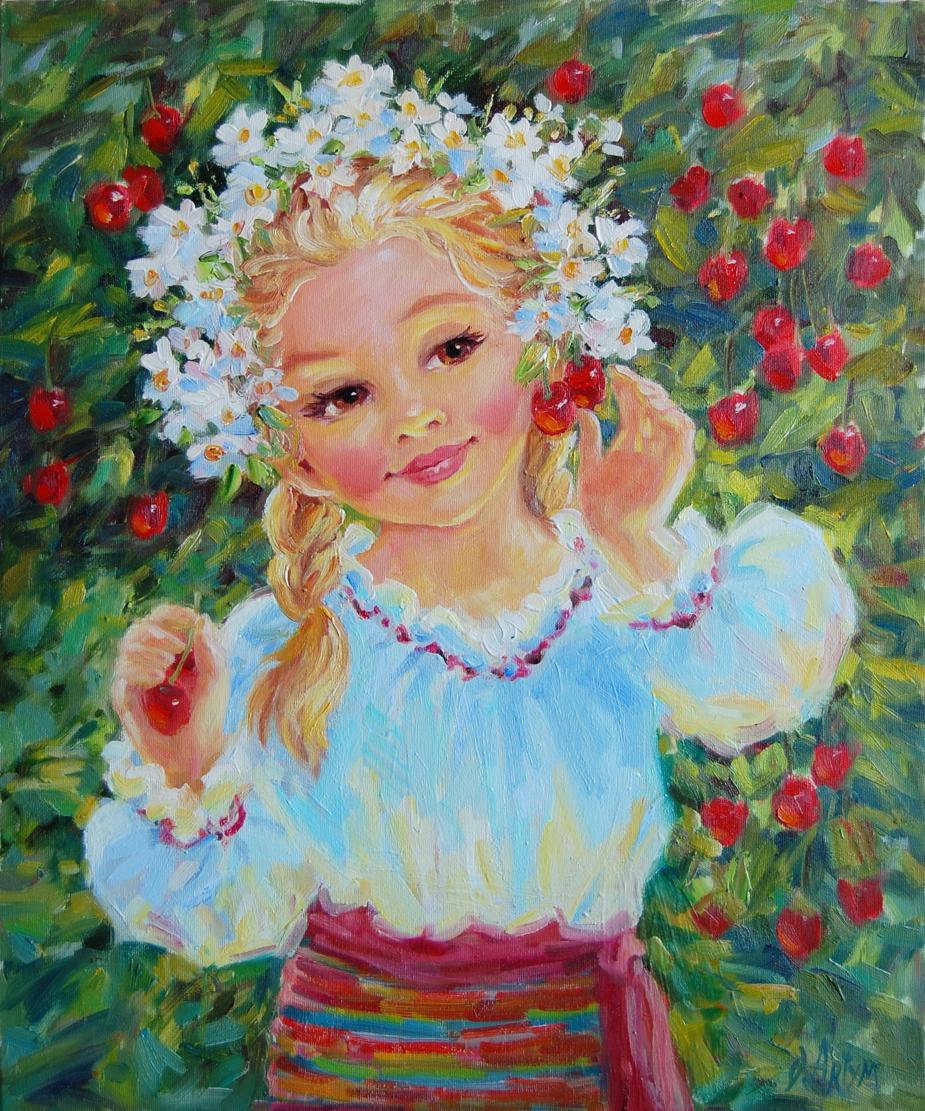 Oil painting Cherry dumplings Artim Olga
