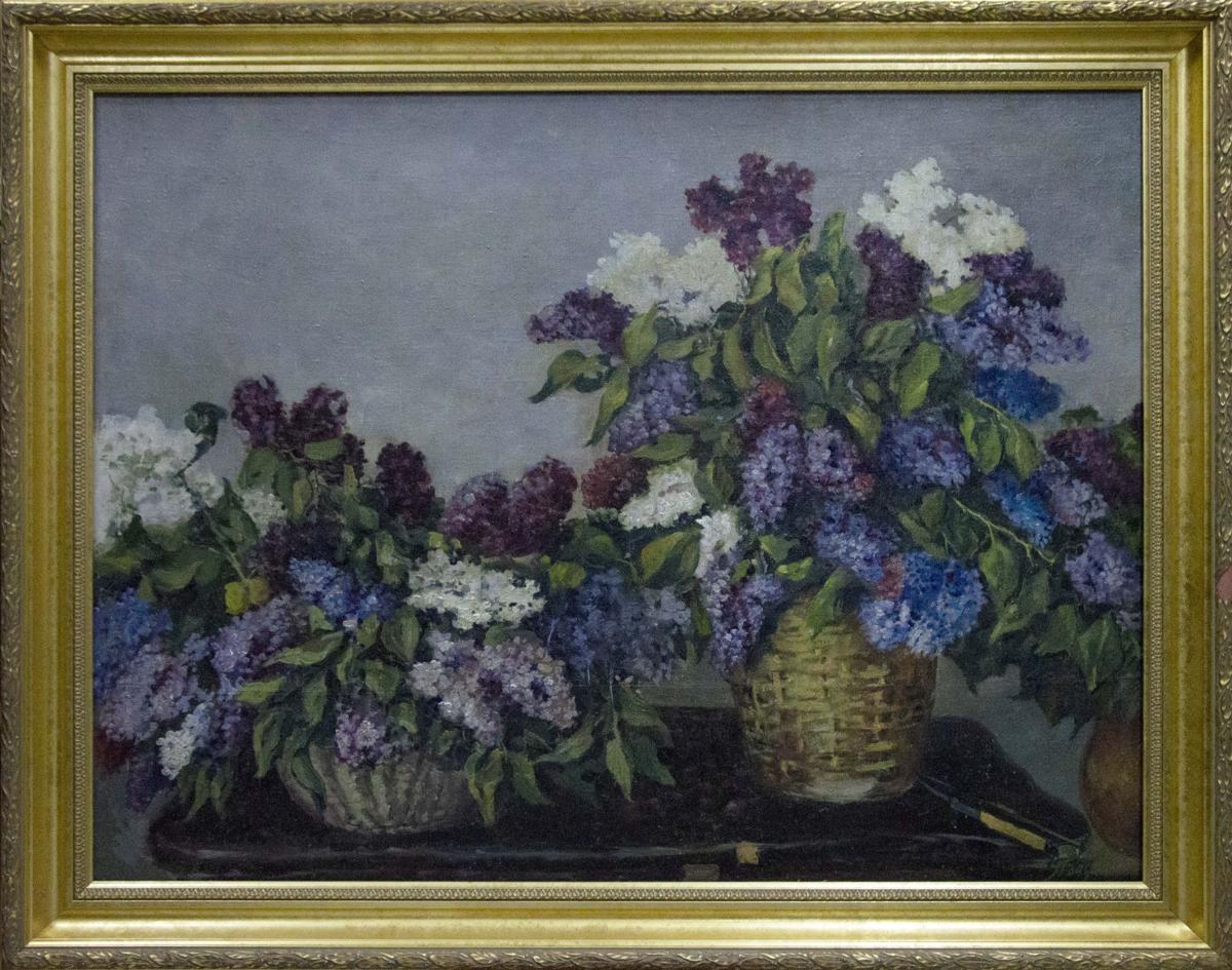 Oil painting Two baskets of lilacs Unknown artist