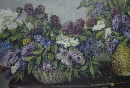 Oil painting Two baskets of lilacs Unknown artist