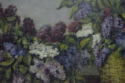 Oil painting Two baskets of lilacs Unknown artist