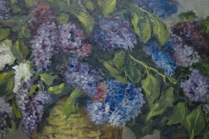 Oil painting Two baskets of lilacs Unknown artist