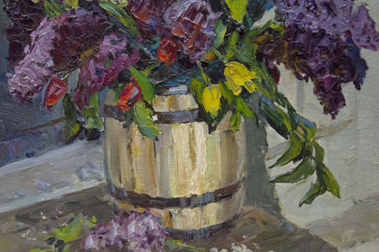 Oil painting Flowers by the window Kolomoitsev Petr Mikhailovich