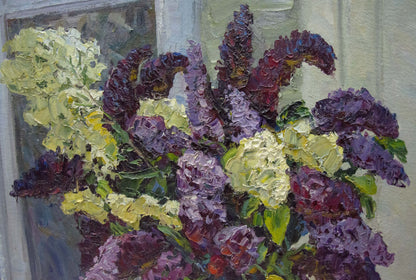 Oil painting Flowers by the window Kolomoitsev Petr Mikhailovich