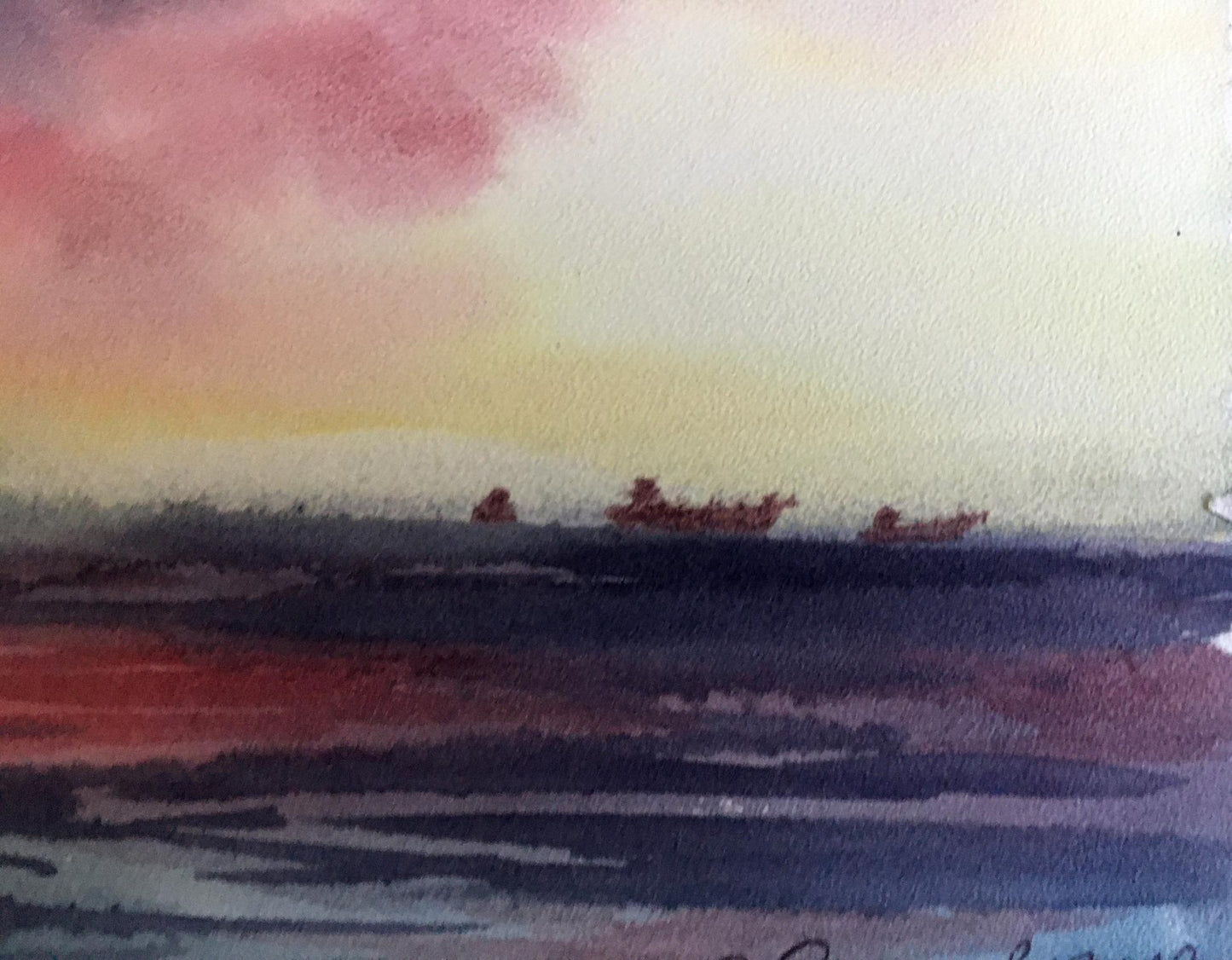 Watercolor painting Sunset in the Black Sea Svetlana Gramm