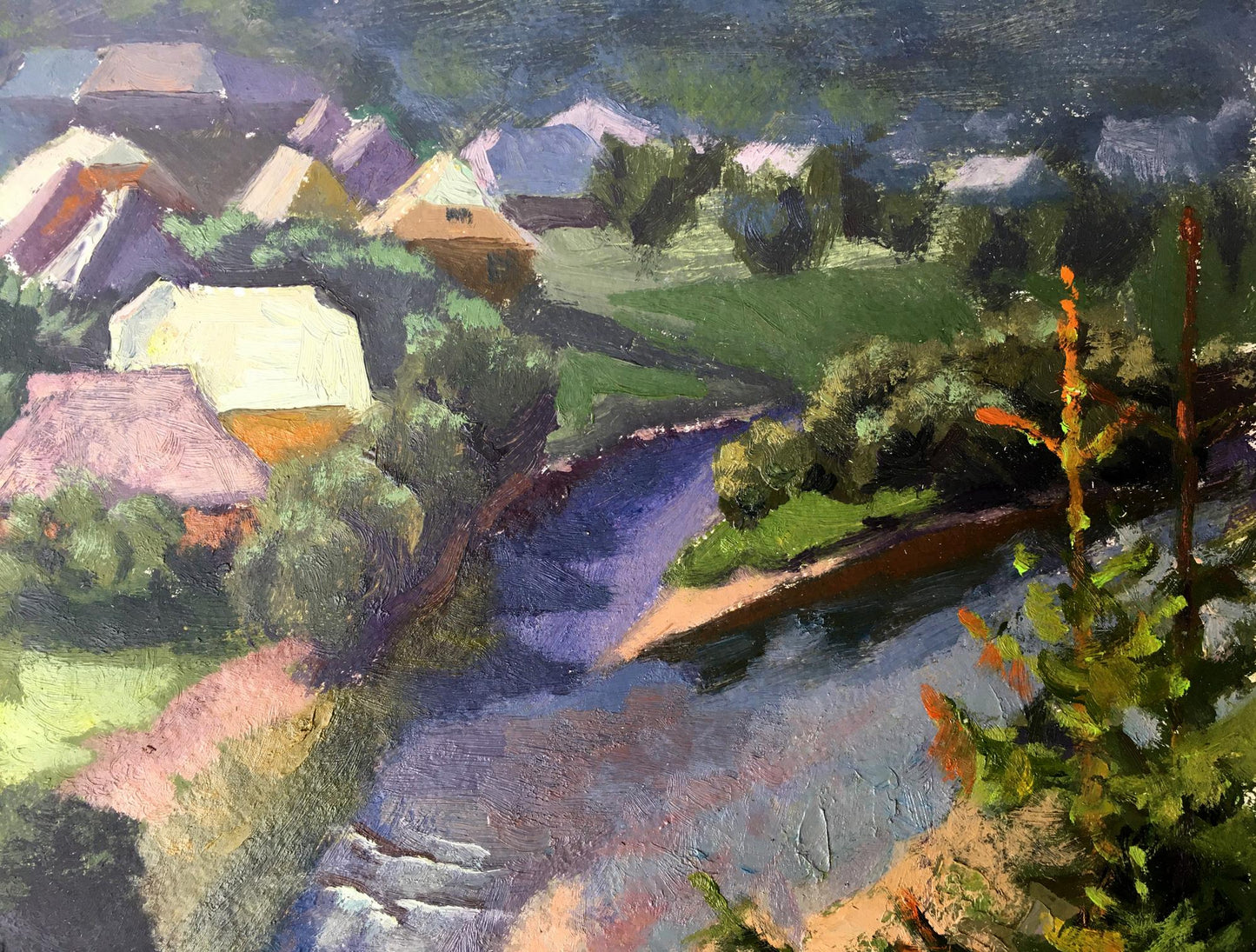 Oil painting Village river Batrakov Vladimir Grigorievich