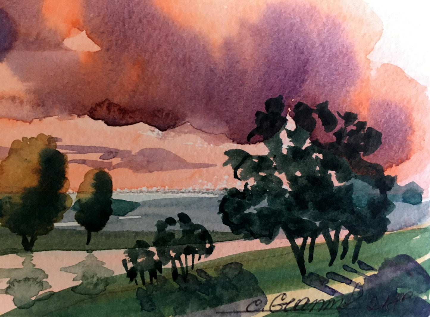 Watercolor painting Sunset Svetlana Gramm