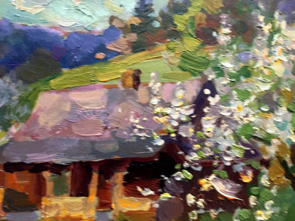 Oil painting Apple trees bloom Batrakov Vladimir Grigorievich