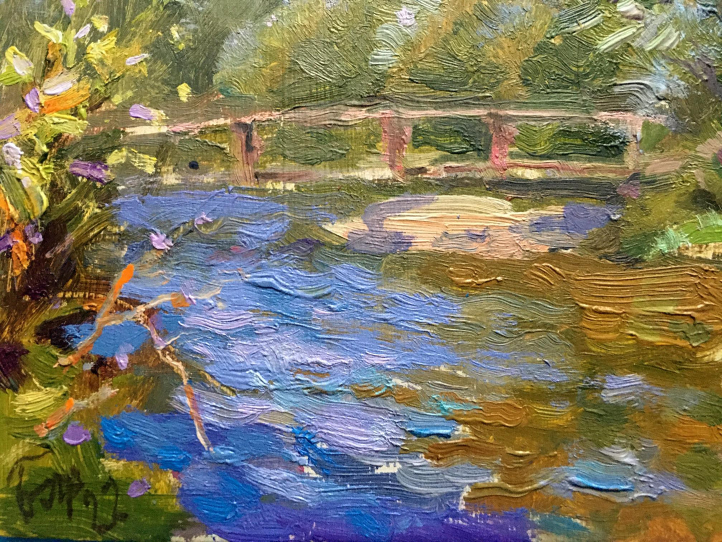 Oil painting Bridge over river Batrakov Vladimir Grigorievich