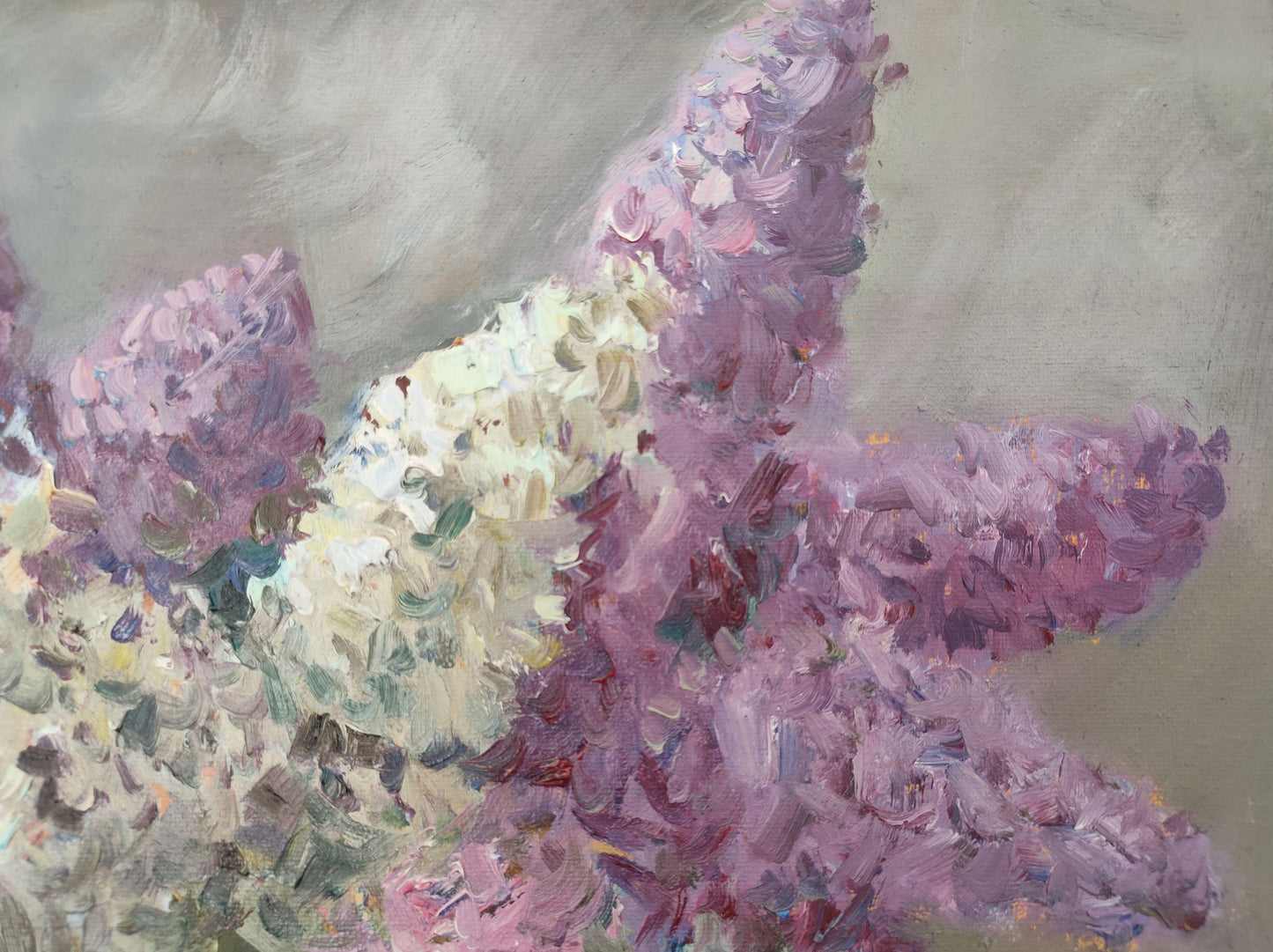 Delve into the subtle beauty of "Lilac Mood" with V. V. Mishurovsky's oil painting