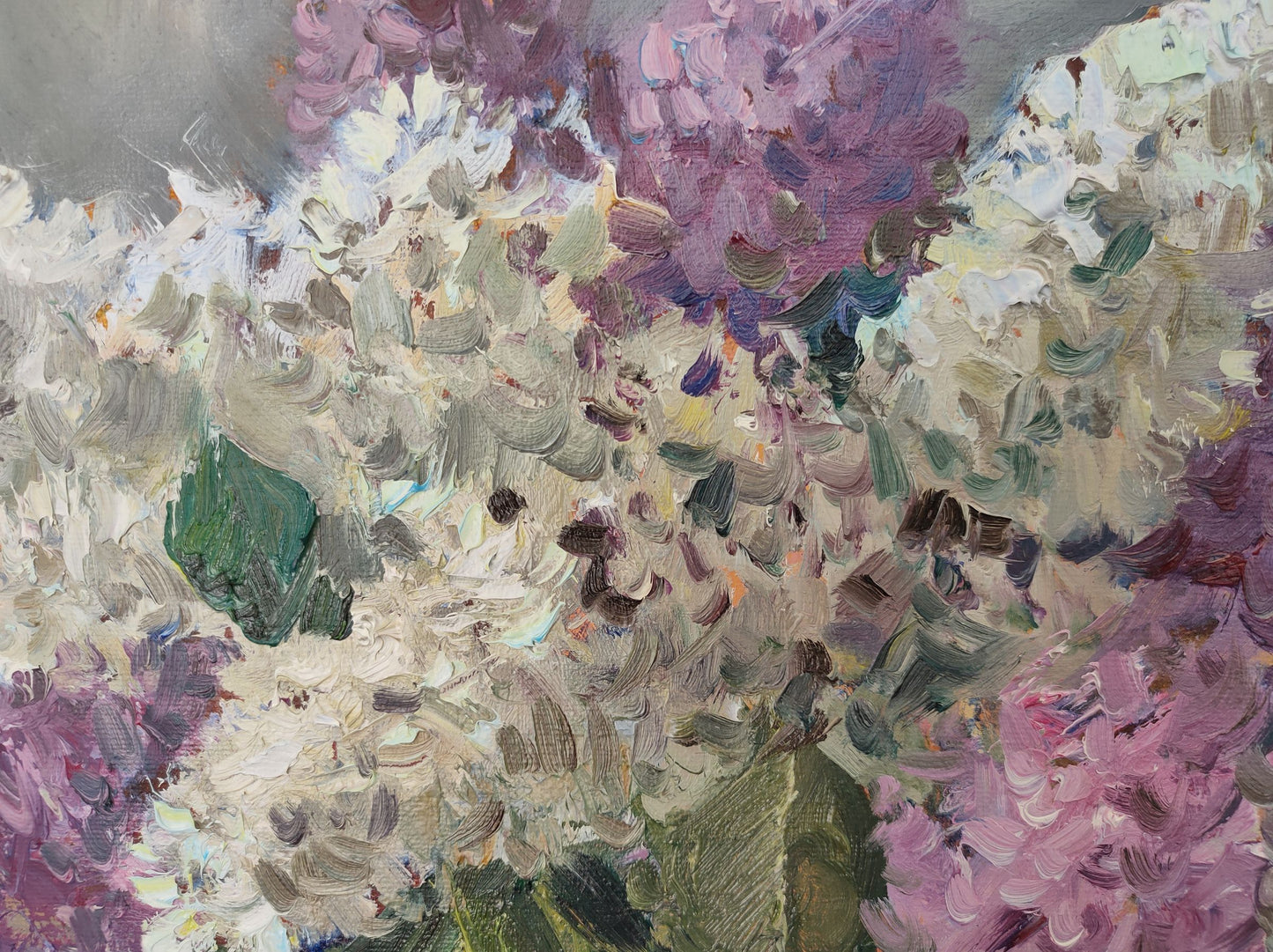 Experience the tranquility of "Lilac Mood" in V. V. Mishurovsky's oil artwork