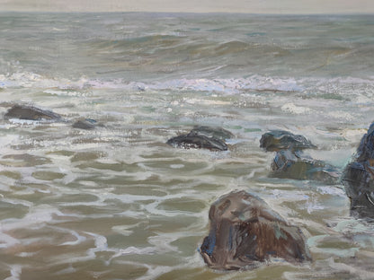 Waves of Tranquility: Mishurovsky V. V.'s Oil Painting of the Azure Sea Shore