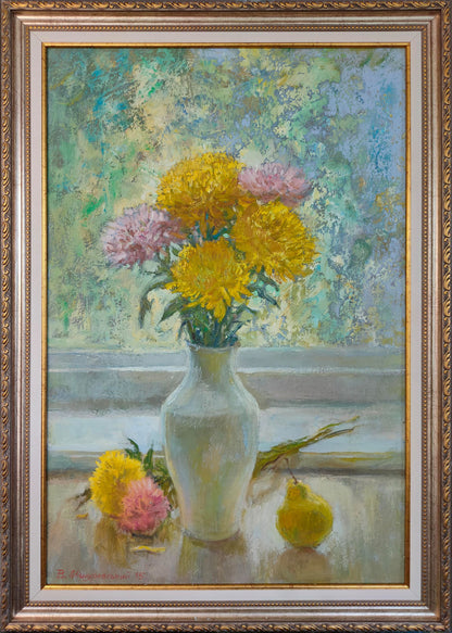 Oil painting Yellow chrysanthemums Mishurovsky V. V.