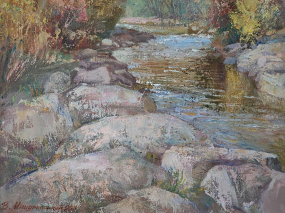 Oil painting On the river 