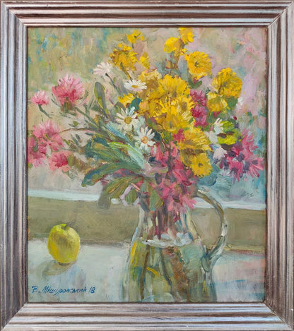 Oil painting Autumn flowers on the windowsill Mishurovsky V. V.