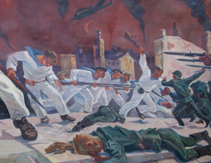 Oil painting Sailors in battle Unknown artist