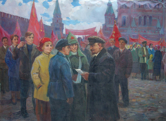 Oil painting Lenin with Komsomol members Tsvetkova V. P., Yarovoy S. K.