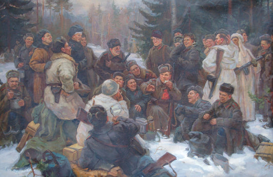 Oil painting Winter holiday for soldiers Unknown artist