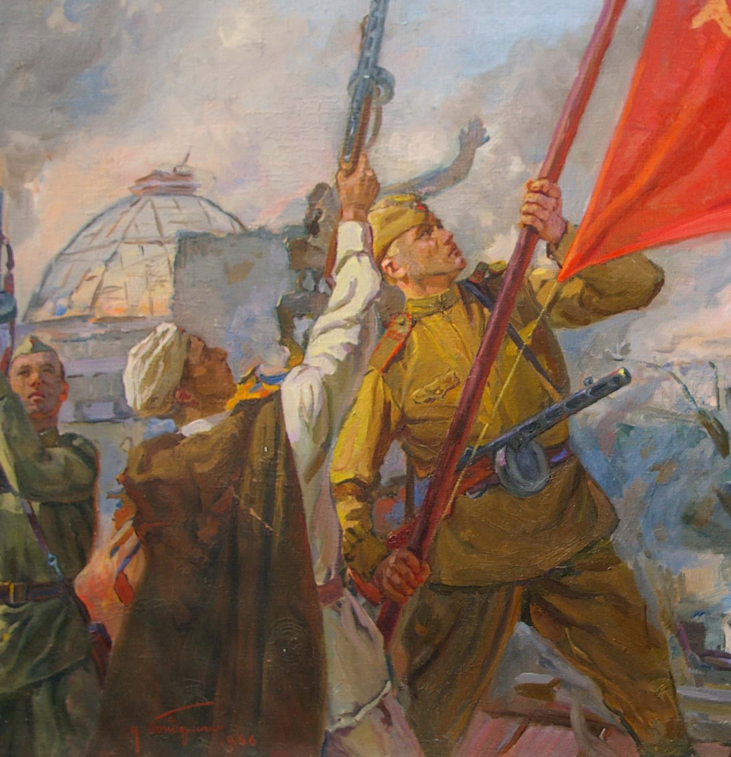 Oil painting Hoisting the banner over the Reichstag Bondarenko Nikolay Ignatievich