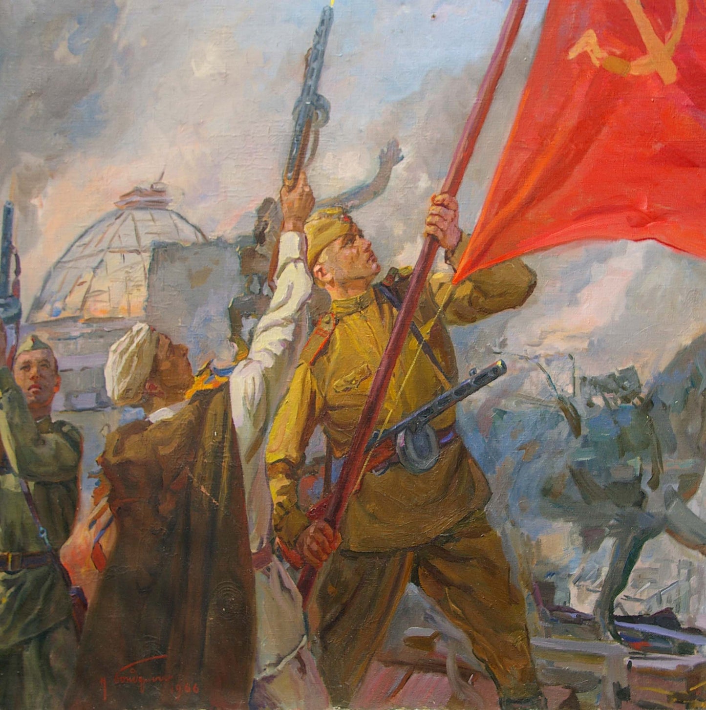 Oil painting Hoisting the banner over the Reichstag Bondarenko Nikolay Ignatievich