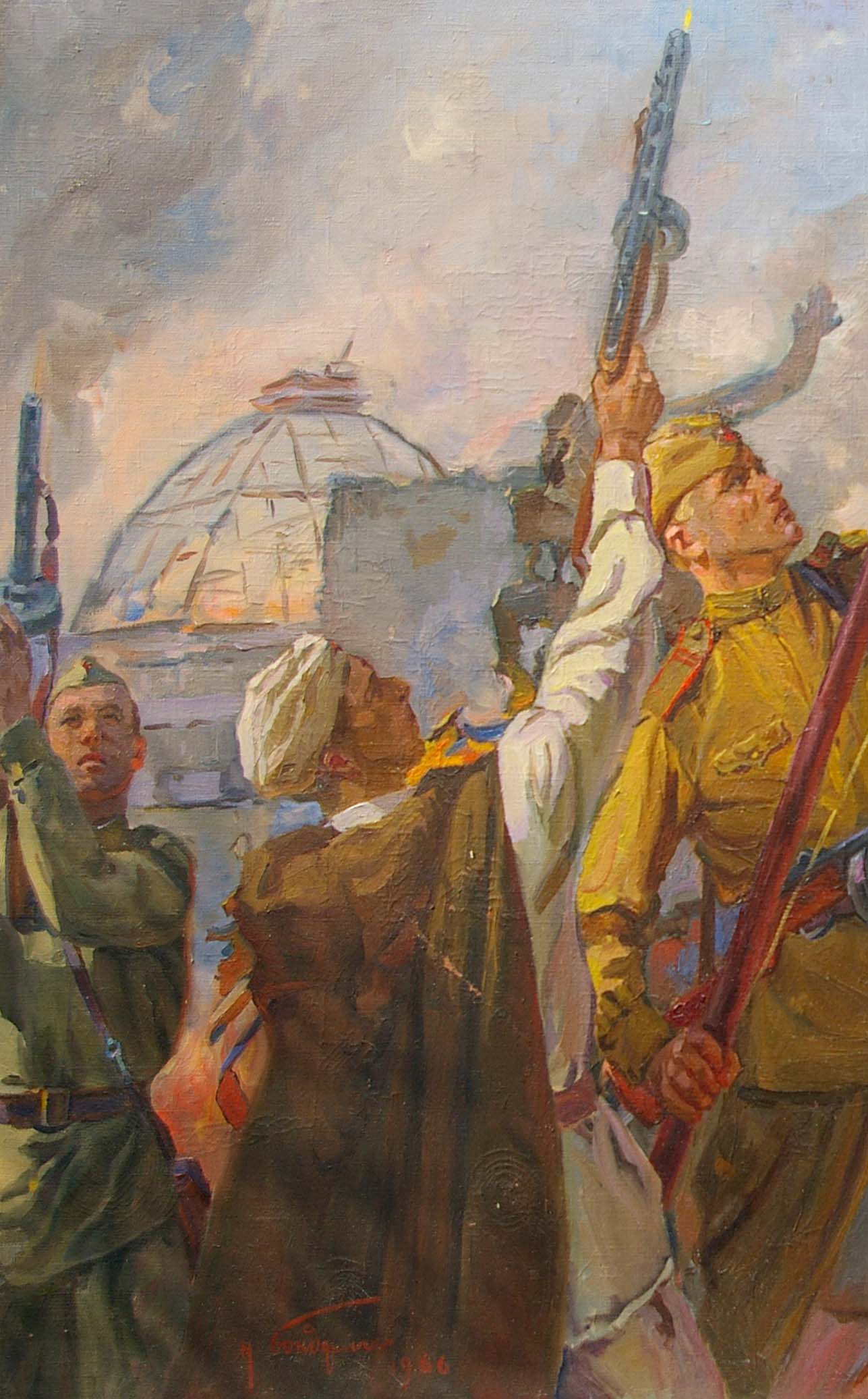 Oil painting Hoisting the banner over the Reichstag Bondarenko Nikolay Ignatievich