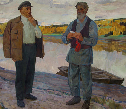 Oil painting Lenin with a fisherman Samoylenko Zoya Alexandrovna