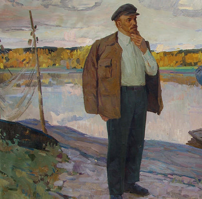 Oil painting Lenin with a fisherman Samoylenko Zoya Alexandrovna