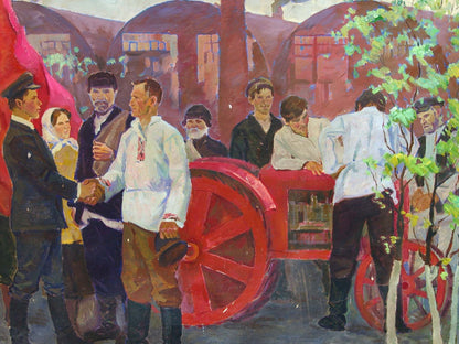 Oil painting The first tractor Pokulity Konstantin Ivanovich