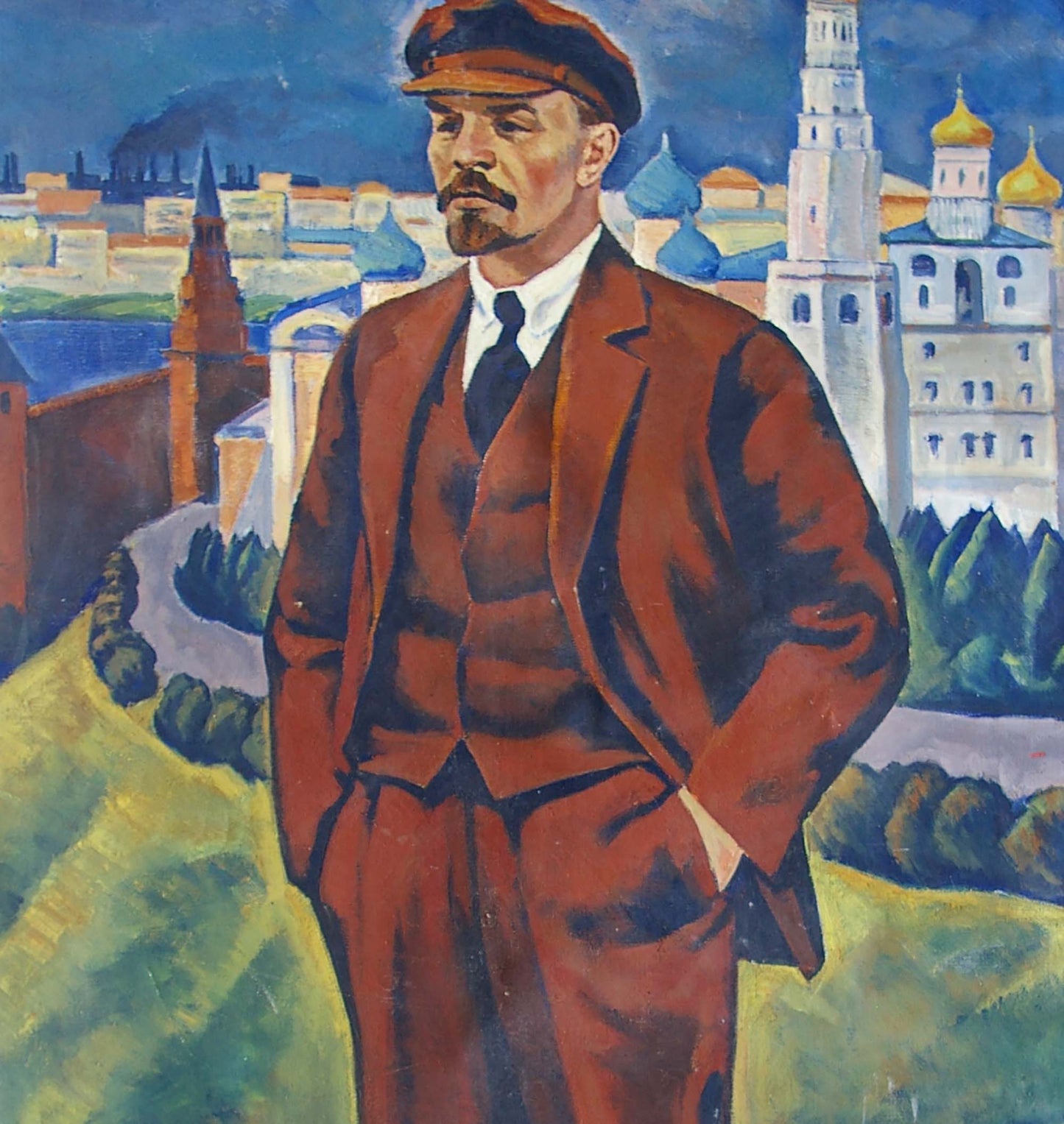 Oil painting Portrait of Lenin and the city Vyacheslav Tokarev