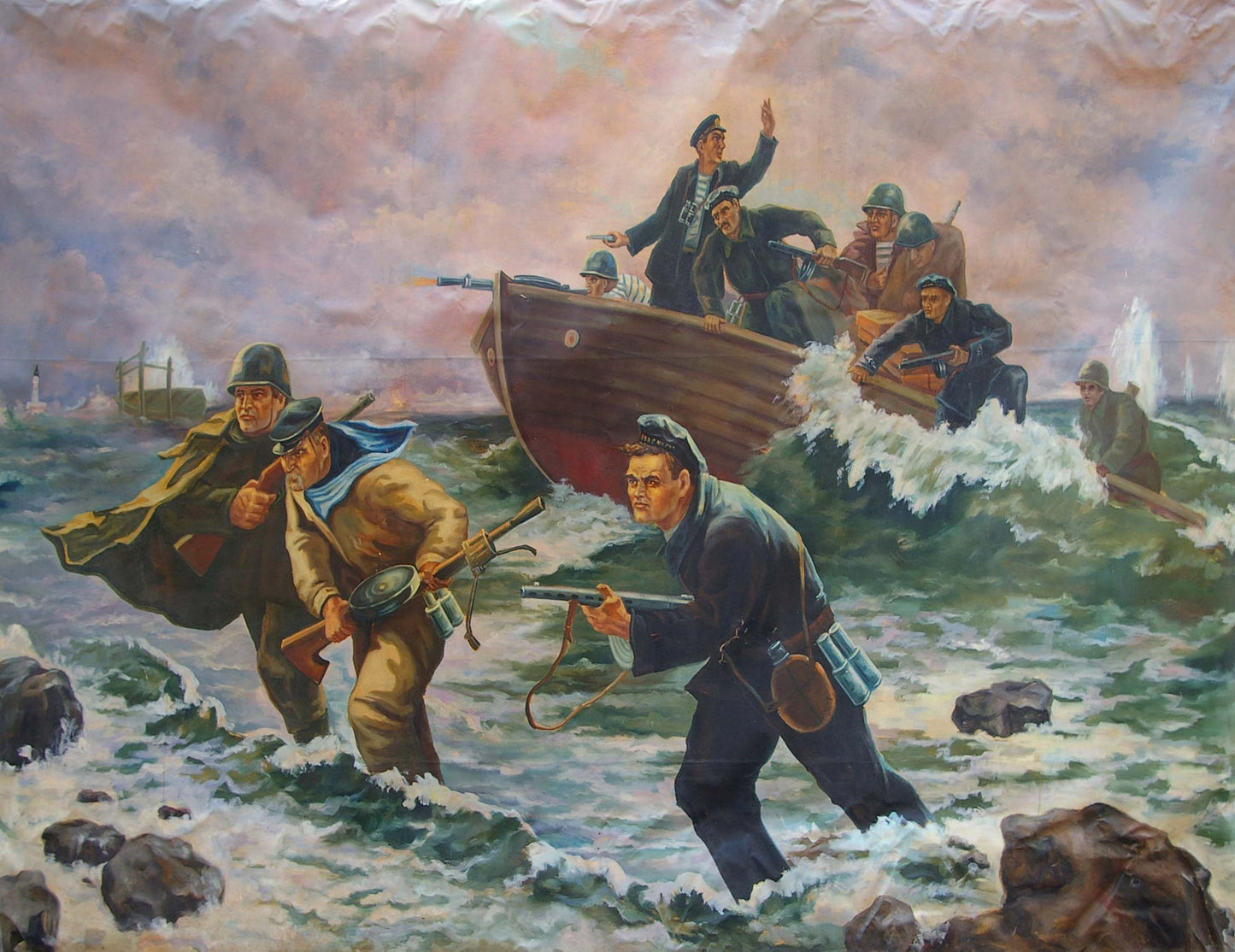 Oil painting Disembarkation of sailors Unknown artist