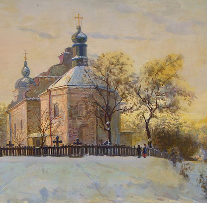Oil painting Landscape with a church Tyukha Ivan Andreevich