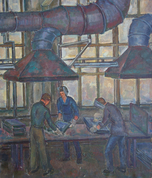 Oil painting Gurvich Elena Iosifovna Schoolchildren get acquainted with production