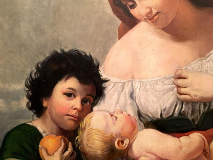 Oil painting Portrait of mom with children Brauer Oskar