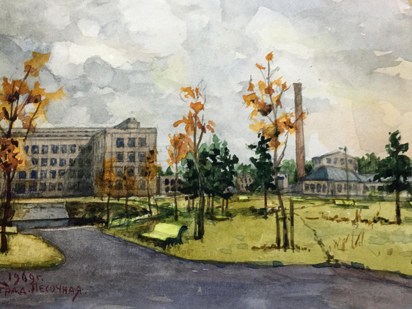 Watercolor painting Factory Landscape Dmitry Lednev