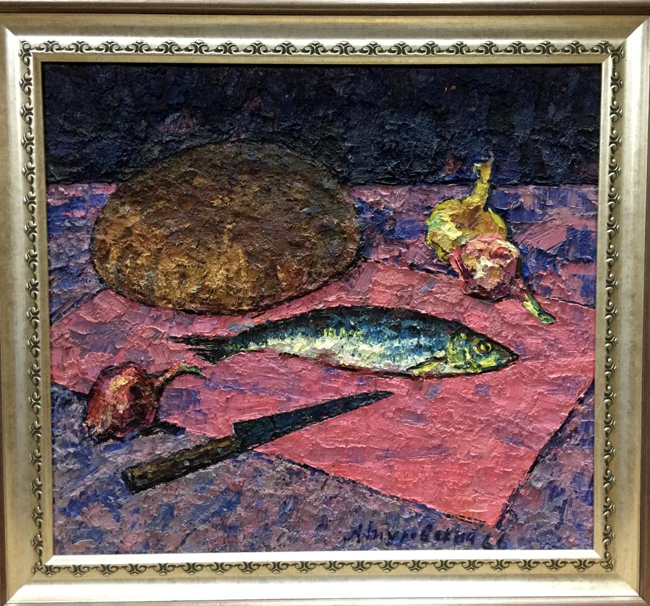 Oil painting Herring, bread and onions Turovsky Anatoly Saulovich