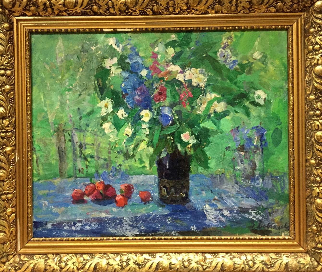 Oil painting Strawberries and flowers Dovgalevskaya Vera Veniaminovna