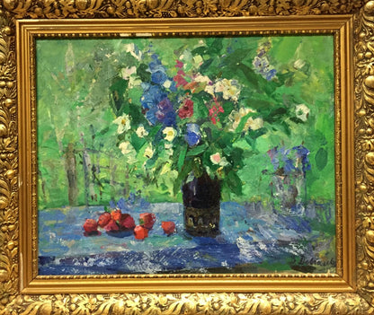 Oil painting Strawberries and flowers Dovgalevskaya Vera Veniaminovna