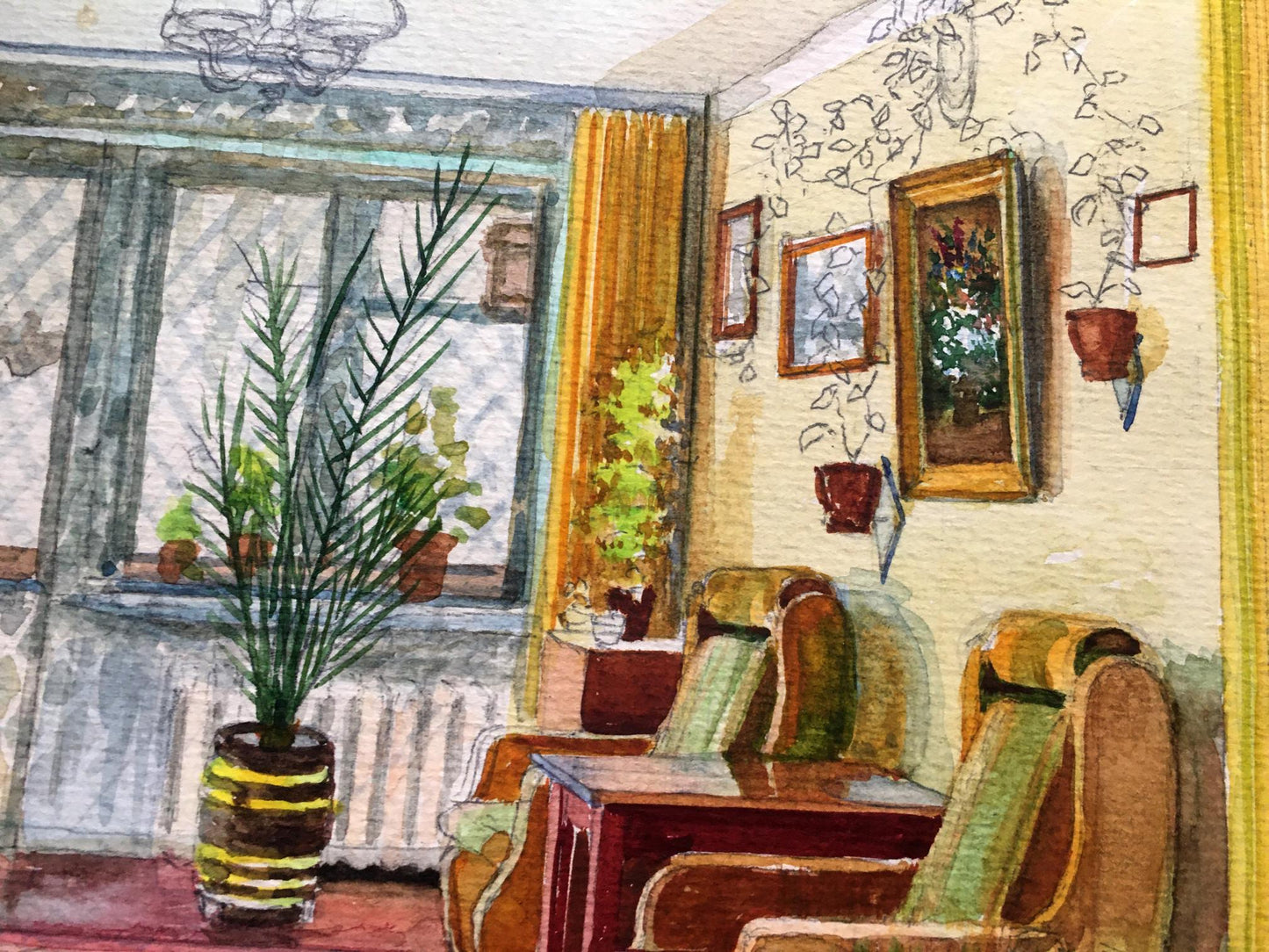 Watercolor painting Room interior Dmitry Lednev