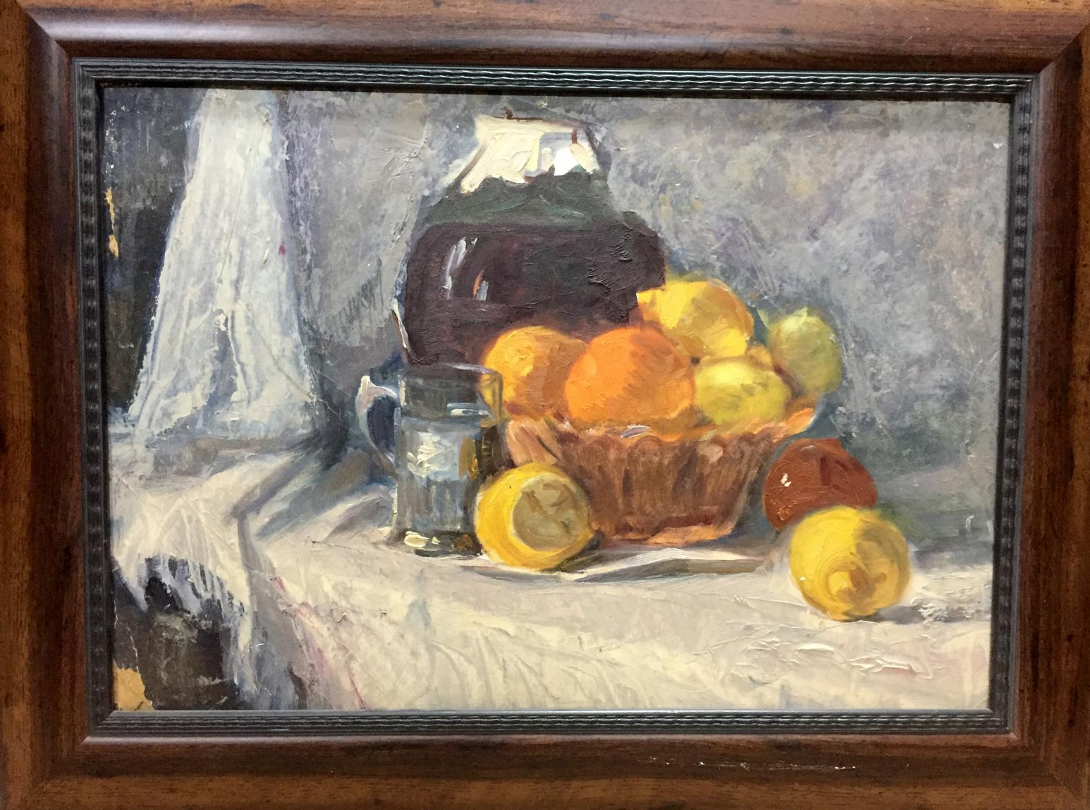 Oil painting still life The table is full of fruits Unknown artist