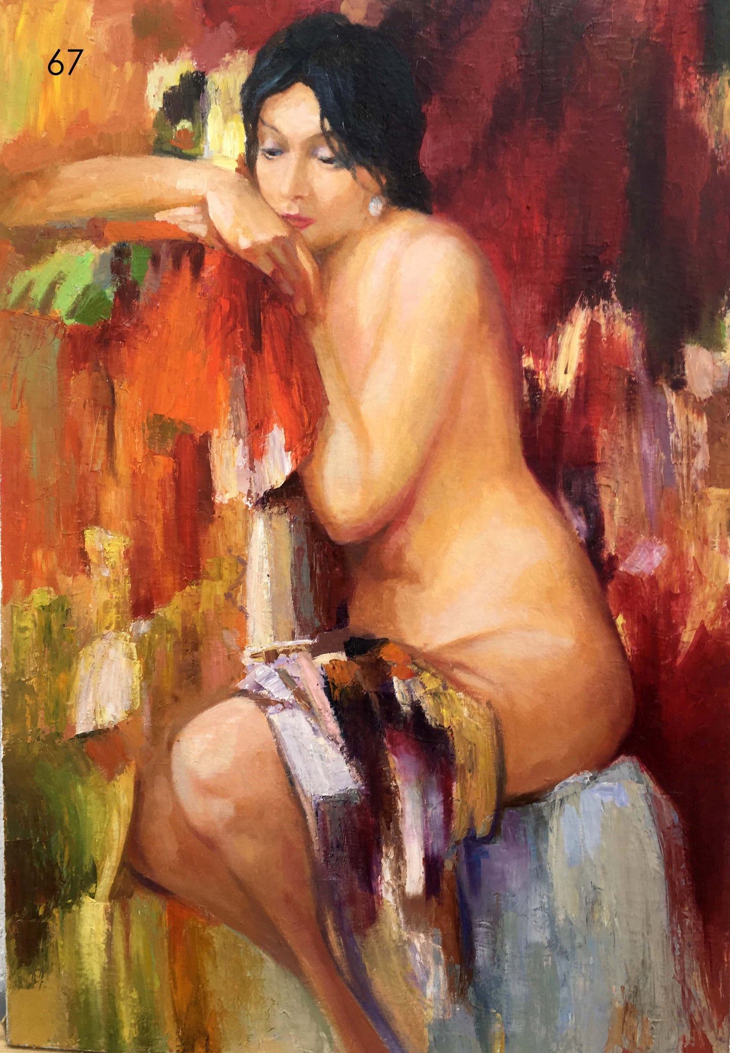 Oil painting Nude girl on red Serdyuk Boris Petrovich