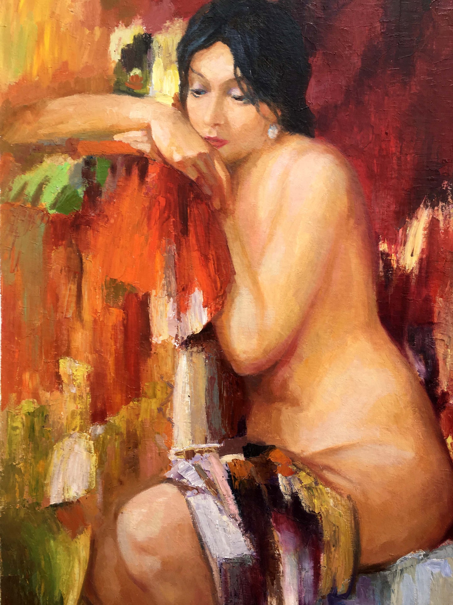 Oil painting Nude girl on red Serdyuk Boris Petrovich