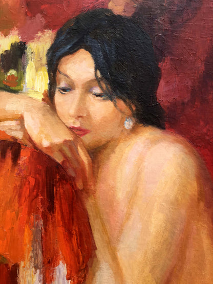 Oil painting Nude girl on red Serdyuk Boris Petrovich