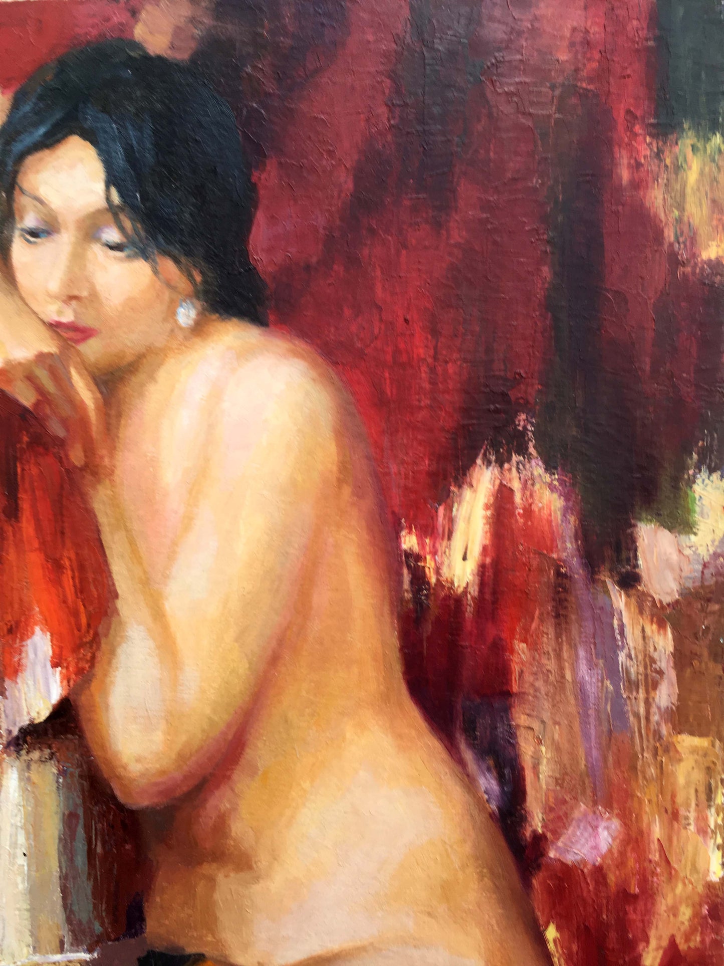 Oil painting Nude girl on red Serdyuk Boris Petrovich