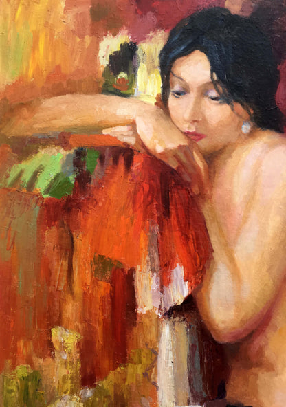 Oil painting Nude girl on red Serdyuk Boris Petrovich