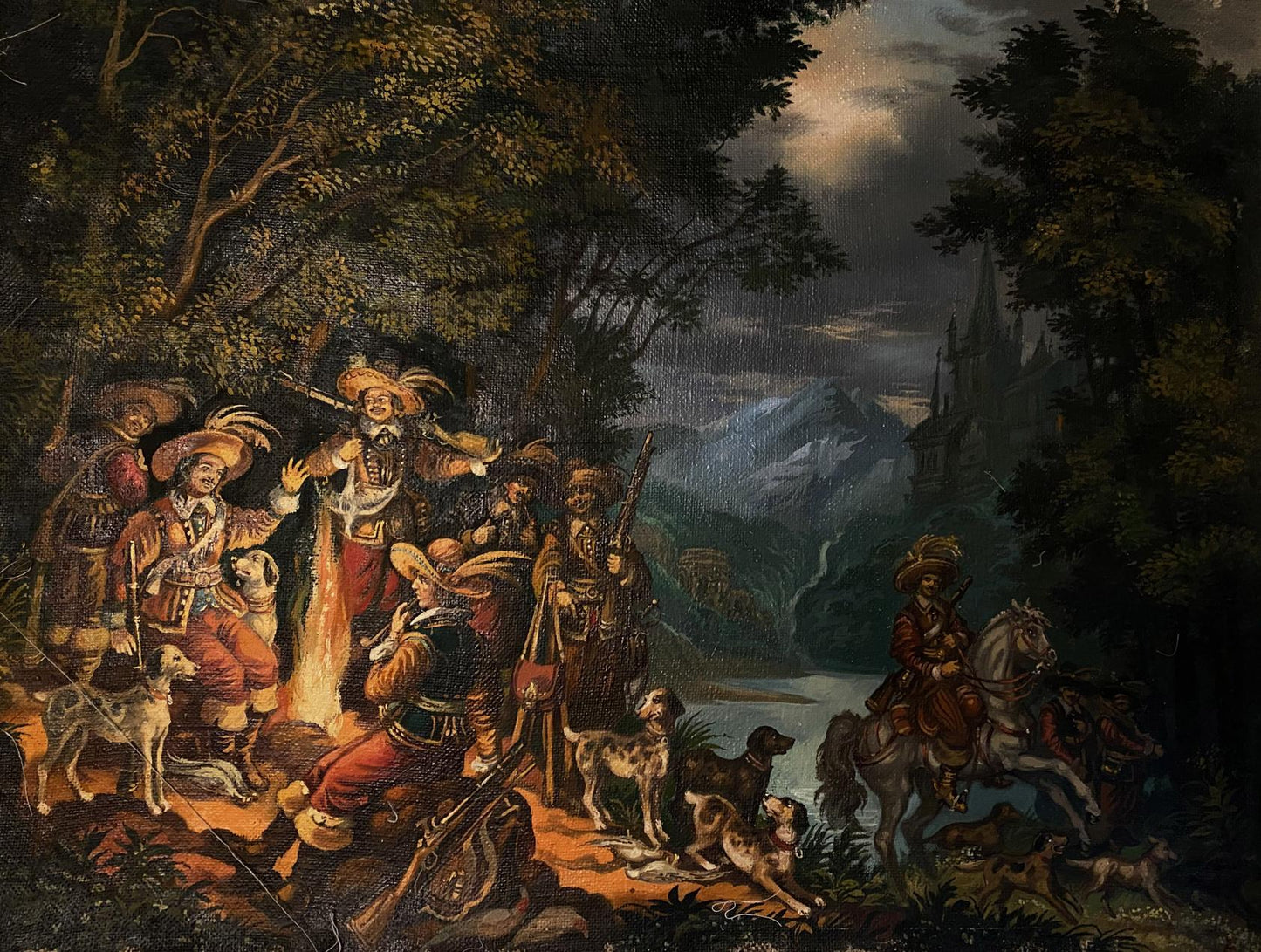 Oil painting Campfire hunters buy