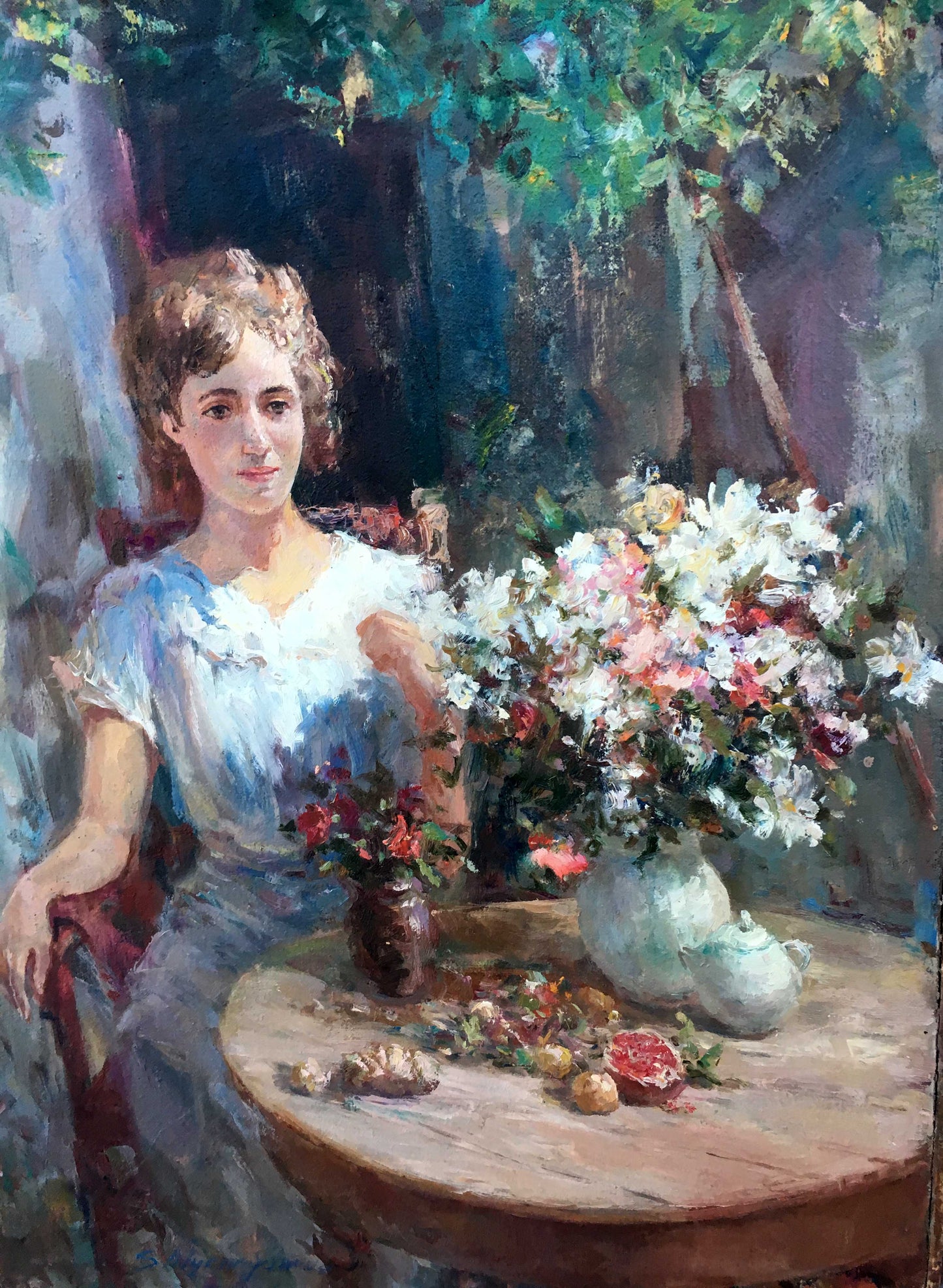Pensive girl oil painting